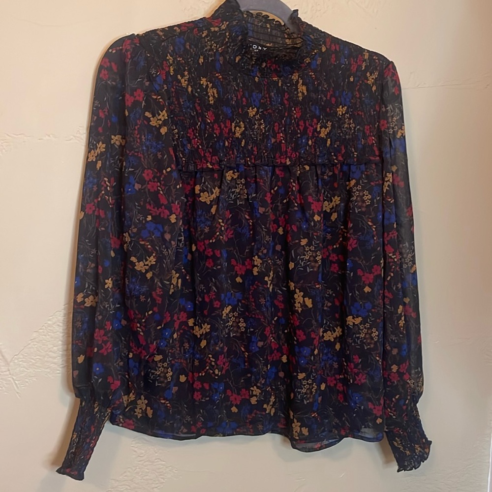 Black floral long sleeve blouse
